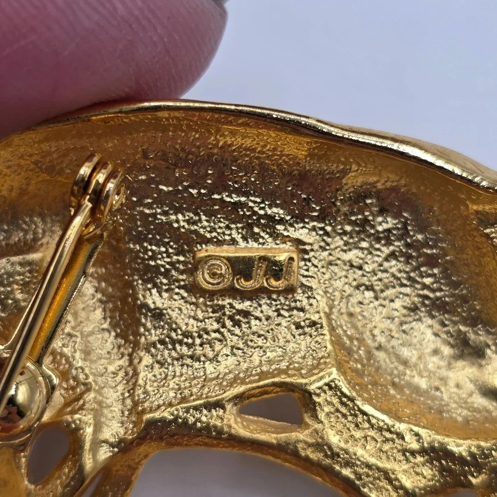 JJ Original Gold‎ Tone Cat Fish Bowl Brooch Pin Jewelry Charm Vintage Estate